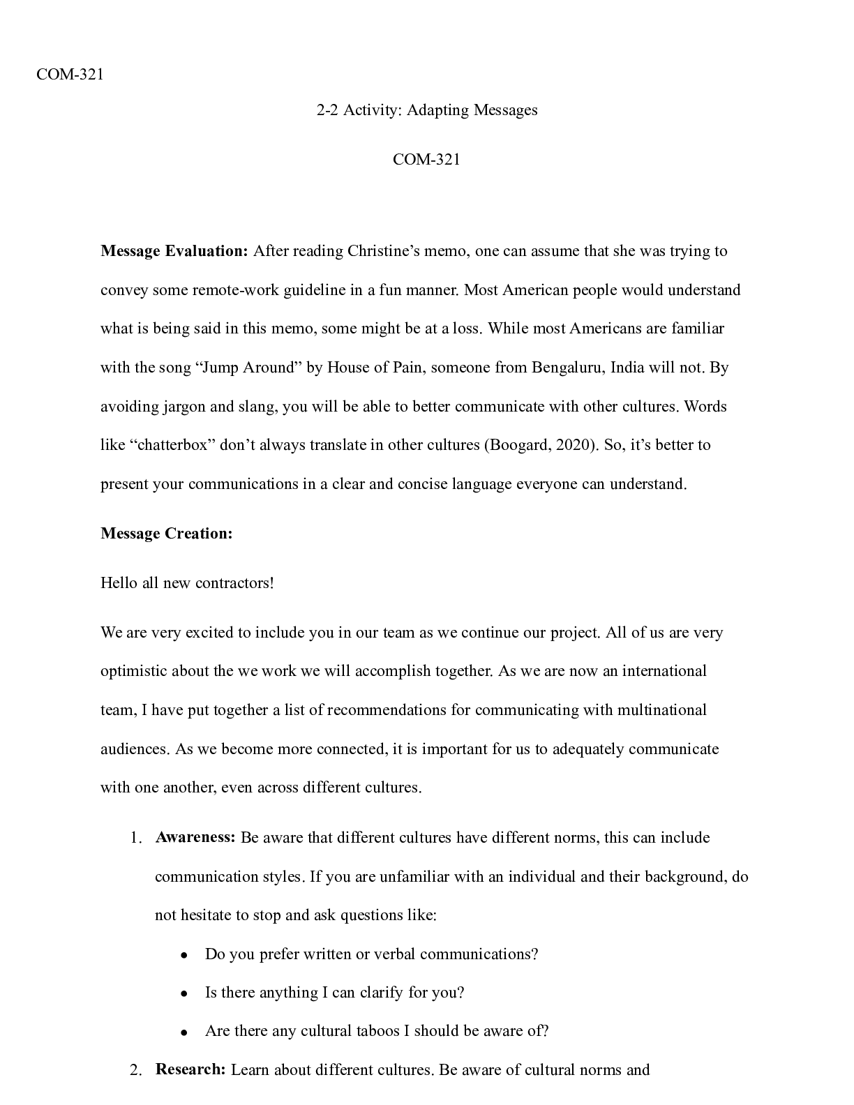 Preview image for 2 2 Activity Adapting Messages.docx  COM-321  2-2 Activity: Adapting Messages  COM-321  Me